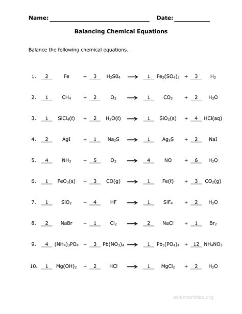balancing equations worksheet answer key with work shown